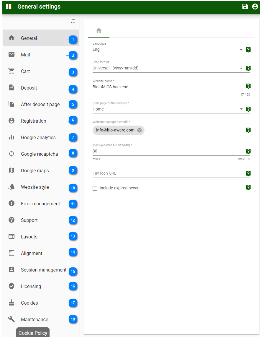 General settings